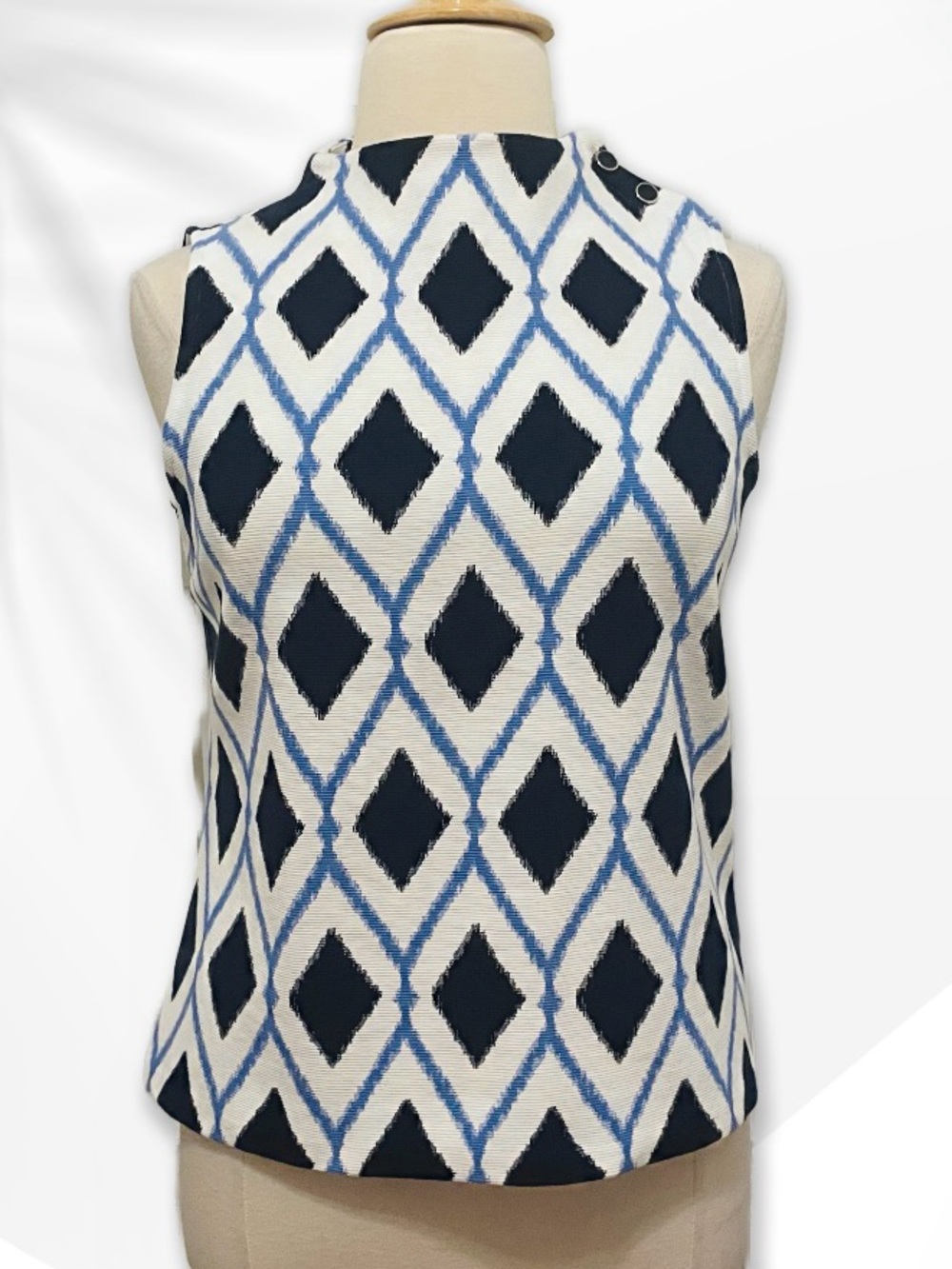 Talbots Navy and White Diamond-Print Sleeveless Shell LP
